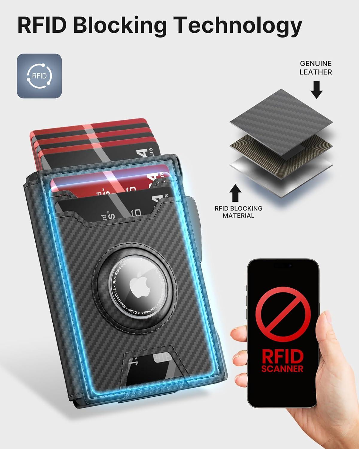 image:imagetypecase Wallet for Men Rfid Blocking Wallet 913 Card Capacity with Money Clip Slim Leather Front Pocket Smart Pop Up Card Case Bifold Minimalist Wallet with Gift Box  Atlanta BlackCarbon Fiber Black