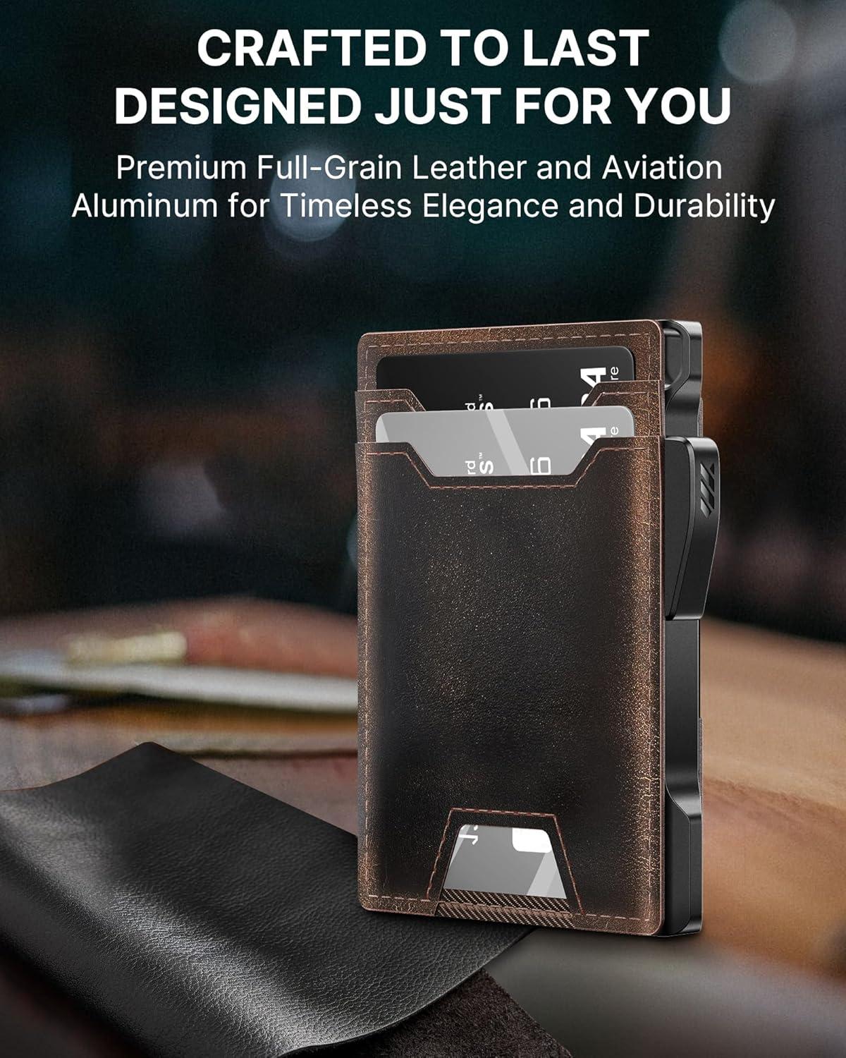 image:imagetypecase Wallet for Men Rfid Blocking Wallet 913 Card Capacity with Money Clip Slim Leather Front Pocket Smart Pop Up Card Case Bifold Minimalist Wallet with Gift Box  Atlanta BlackBurnished Black