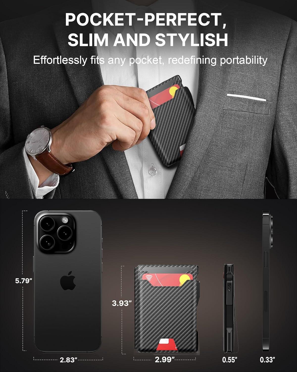 image:imagetypecase Wallet for Men Rfid Blocking Wallet 913 Card Capacity with Money Clip Slim Leather Front Pocket Smart Pop Up Card Case Bifold Minimalist Wallet with Gift Box  Atlanta BlackCarbon Fiber