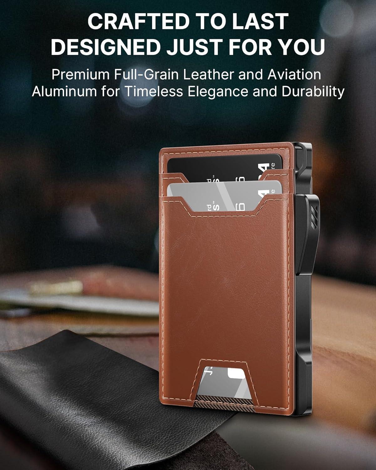image:imagetypecase Wallet for Men Rfid Blocking Wallet 913 Card Capacity with Money Clip Slim Leather Front Pocket Smart Pop Up Card Case Bifold Minimalist Wallet with Gift Box  Atlanta BlackLight Brown