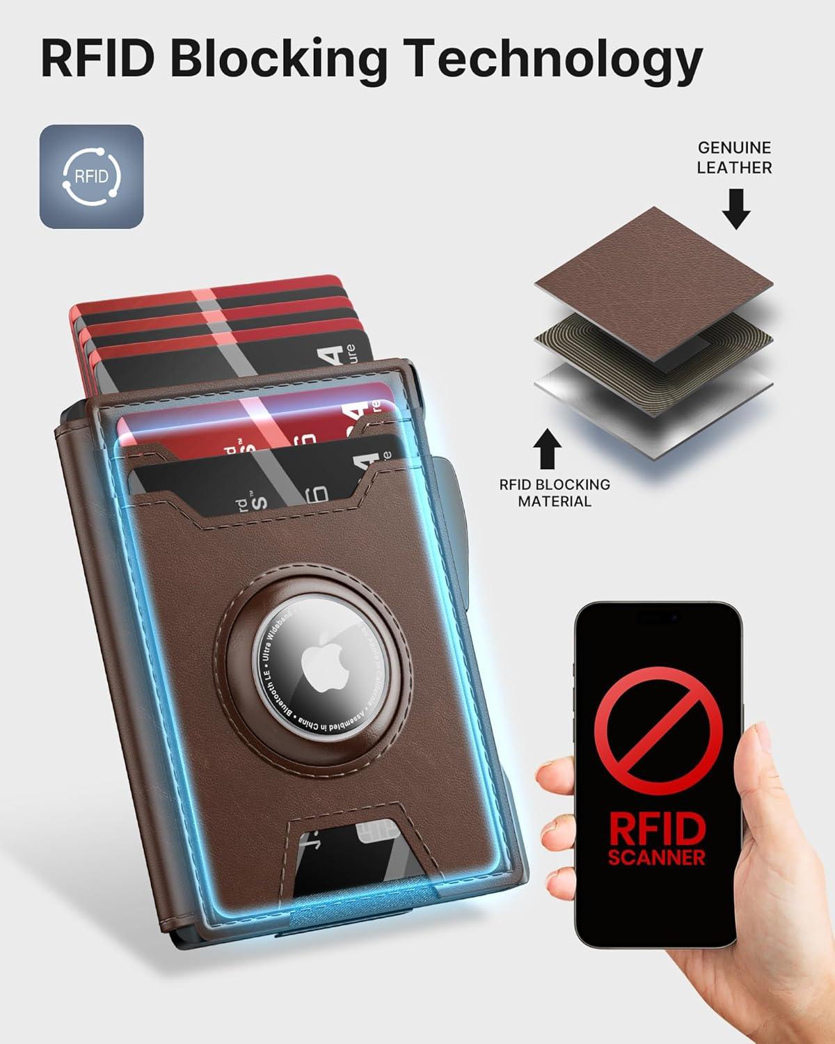 image:imagetypecase Wallet for Men Rfid Blocking Wallet 913 Card Capacity with Money Clip Slim Leather Front Pocket Smart Pop Up Card Case Bifold Minimalist Wallet with Gift Box  Atlanta BlackBrown