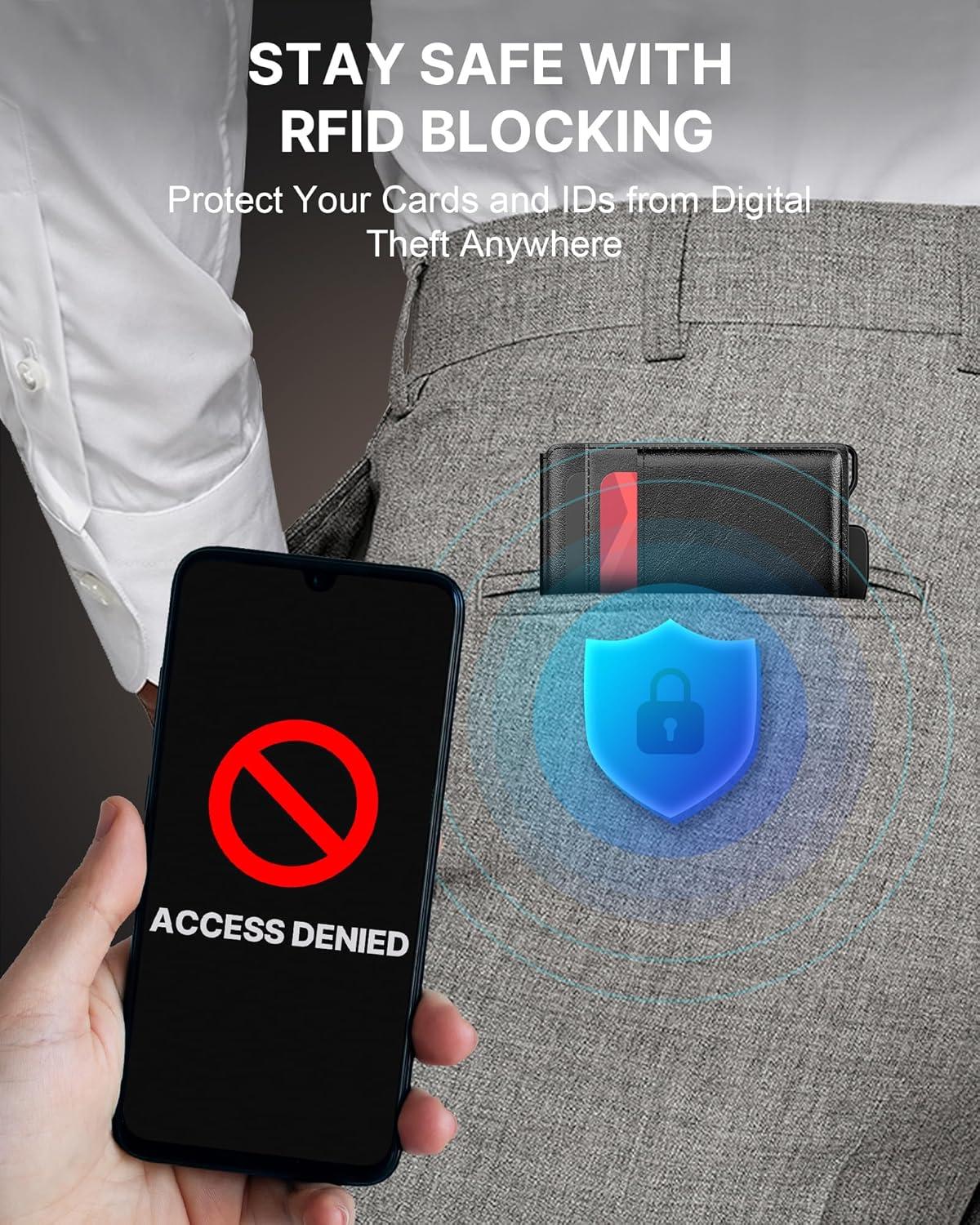 image:imagetypecase Wallet for Men Rfid Blocking Wallet 913 Card Capacity with Money Clip Slim Leather Front Pocket Smart Pop Up Card Case Bifold Minimalist Wallet with Gift Box  Atlanta BlackBlack