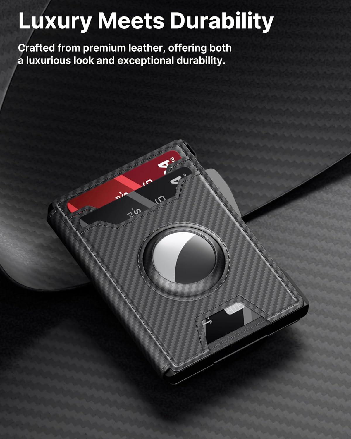 image:imagetypecase Wallet for Men Rfid Blocking Wallet 913 Card Capacity with Money Clip Slim Leather Front Pocket Smart Pop Up Card Case Bifold Minimalist Wallet with Gift Box  Atlanta BlackCarbon Fiber Black