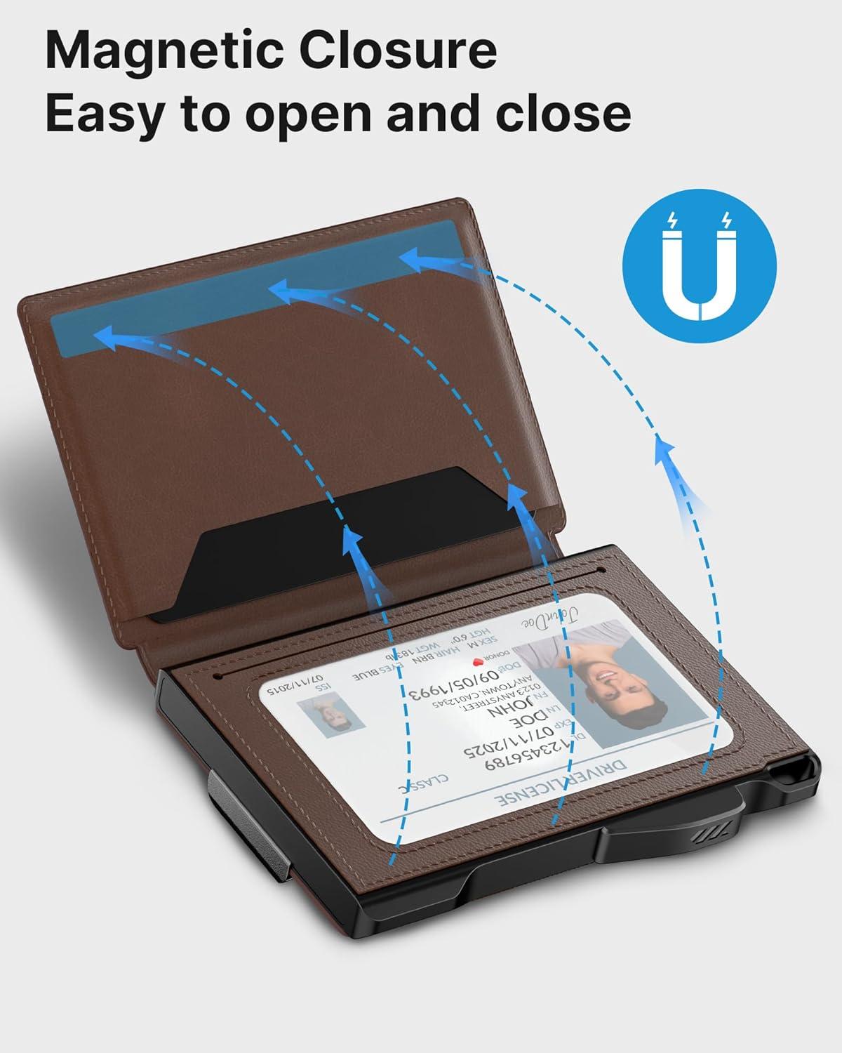 image:imagetypecase Wallet for Men Rfid Blocking Wallet 913 Card Capacity with Money Clip Slim Leather Front Pocket Smart Pop Up Card Case Bifold Minimalist Wallet with Gift Box  Atlanta BlackBrown