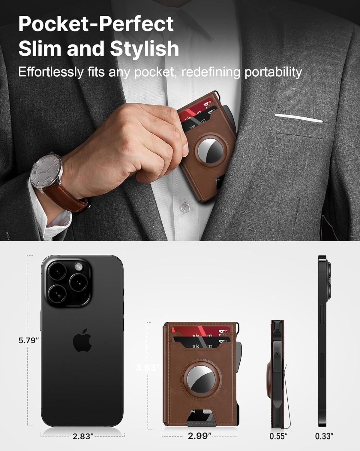 image:imagetypecase Wallet for Men Rfid Blocking Wallet 913 Card Capacity with Money Clip Slim Leather Front Pocket Smart Pop Up Card Case Bifold Minimalist Wallet with Gift Box  Atlanta BlackBrown