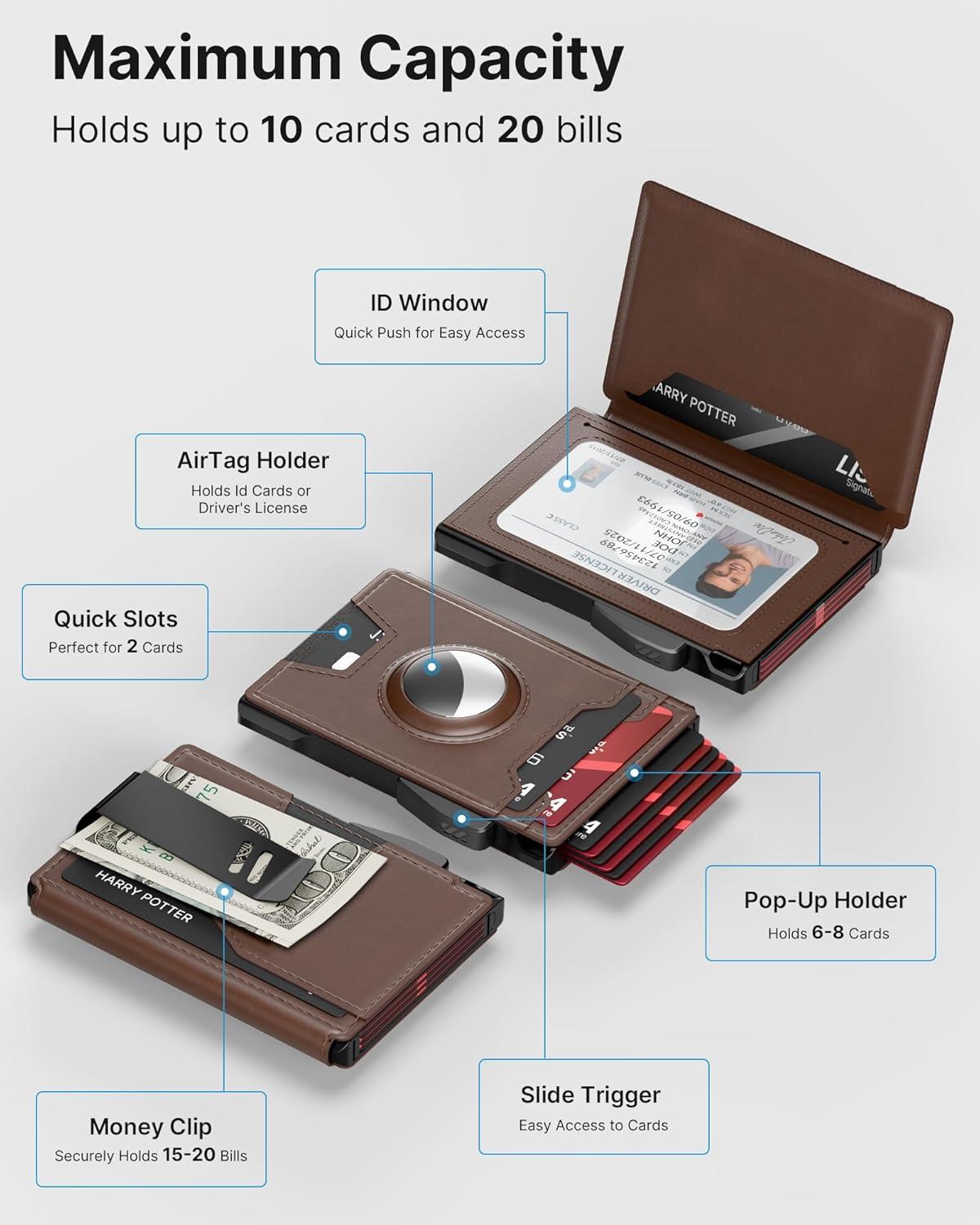 image:imagetypecase Wallet for Men Rfid Blocking Wallet 913 Card Capacity with Money Clip Slim Leather Front Pocket Smart Pop Up Card Case Bifold Minimalist Wallet with Gift Box  Atlanta BlackBrown