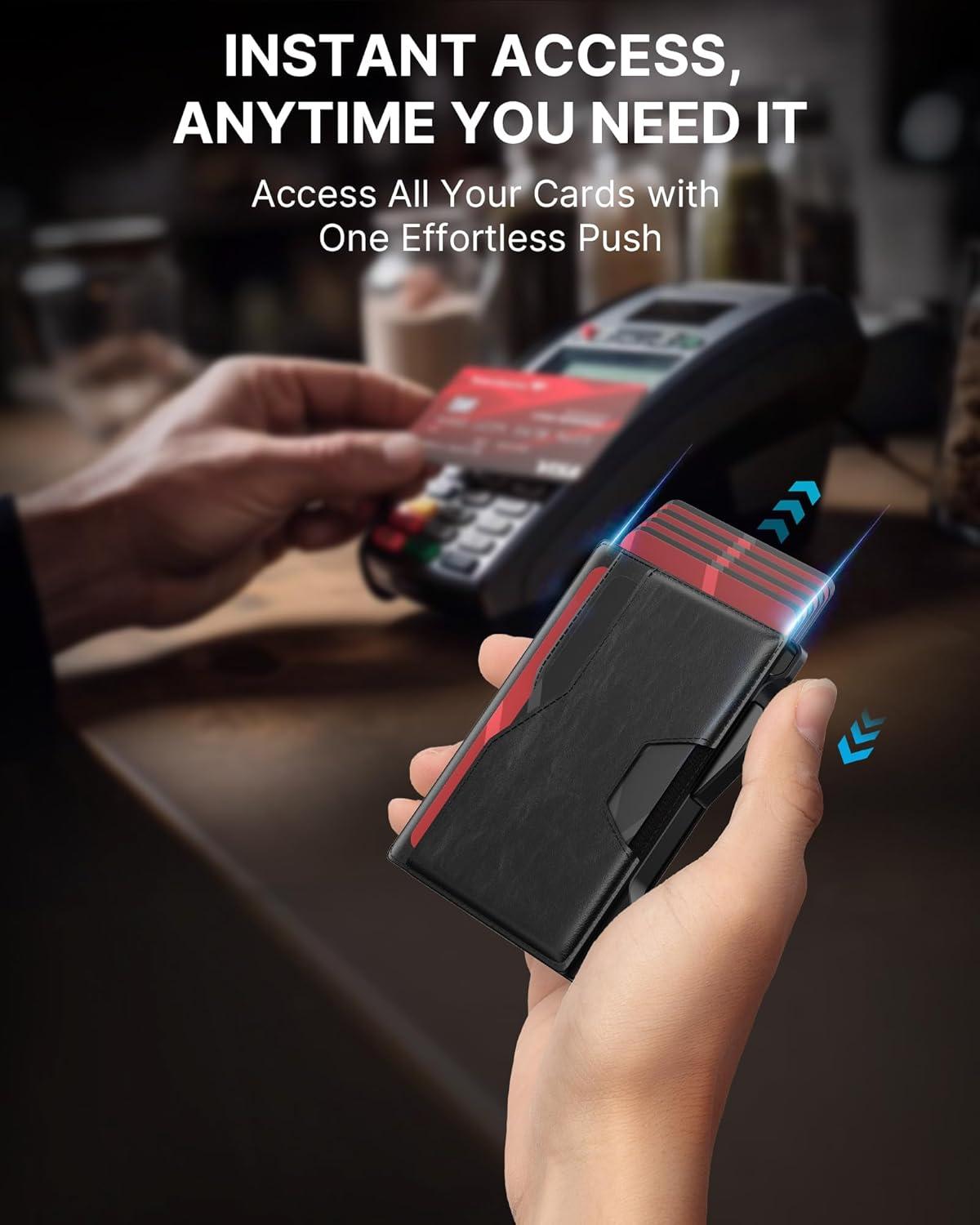 image:imagetypecase Wallet for Men Rfid Blocking Wallet 913 Card Capacity with Money Clip Slim Leather Front Pocket Smart Pop Up Card Case Bifold Minimalist Wallet with Gift Box  Atlanta BlackBlack