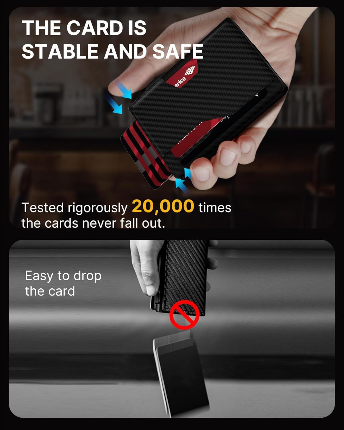 image:imagetypecase Wallet for Men Rfid Blocking Wallet 913 Card Capacity with Money Clip Slim Leather Front Pocket Smart Pop Up Card Case Bifold Minimalist Wallet with Gift Box  Atlanta BlackCarbon Fiber Black