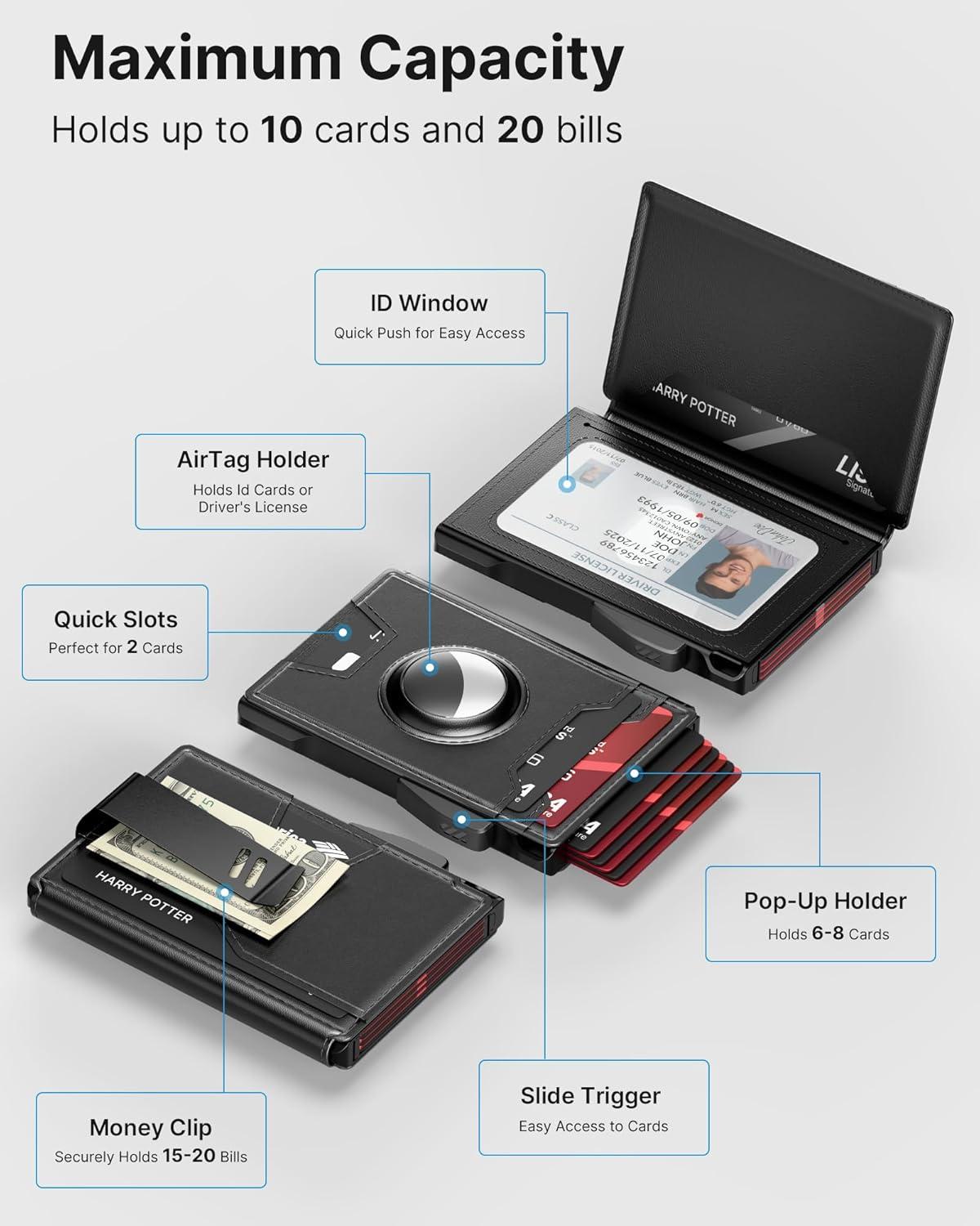 image:imagetypecase Wallet for Men Rfid Blocking Wallet 913 Card Capacity with Money Clip Slim Leather Front Pocket Smart Pop Up Card Case Bifold Minimalist Wallet with Gift Box  Atlanta BlackBlack