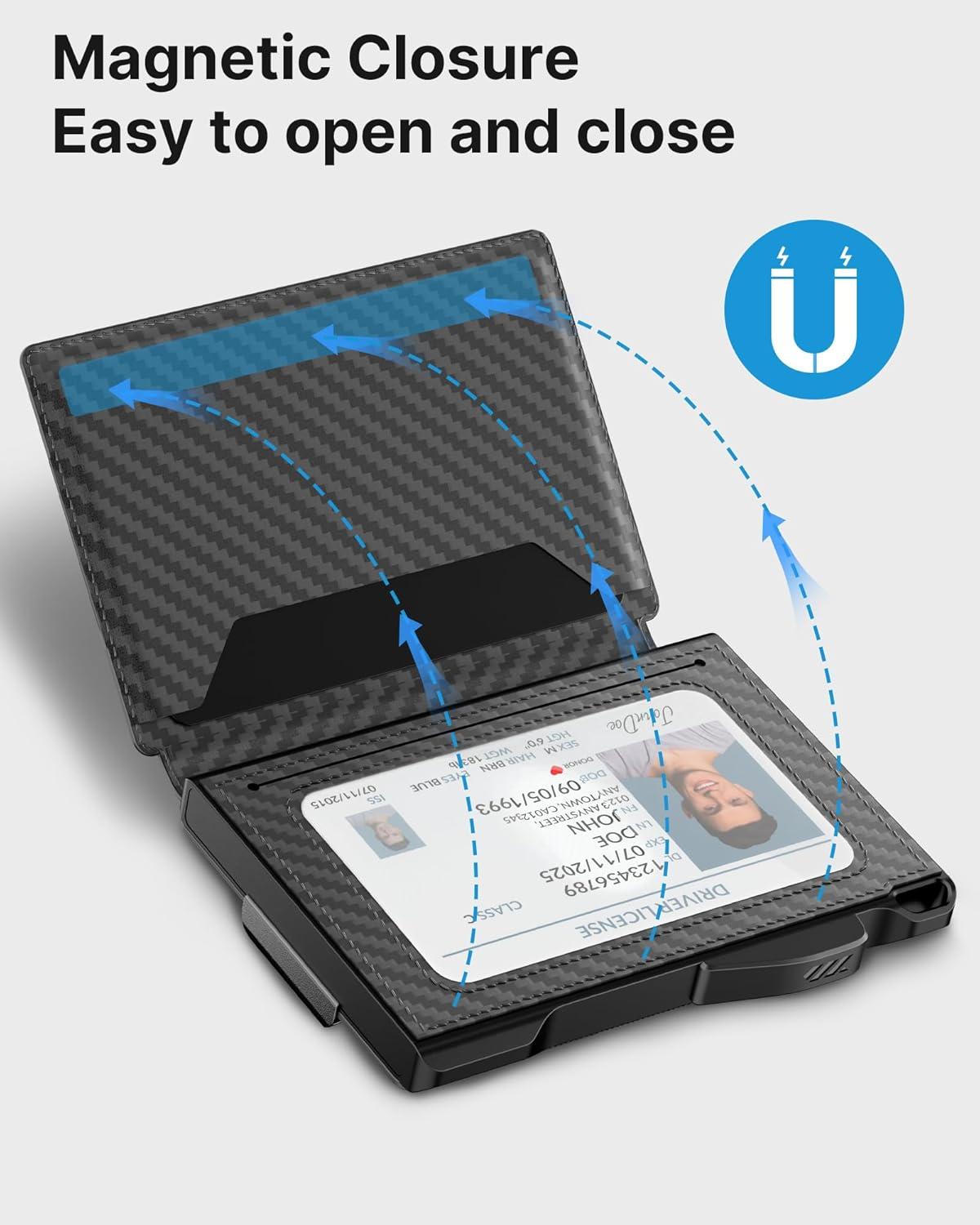 image:imagetypecase Wallet for Men Rfid Blocking Wallet 913 Card Capacity with Money Clip Slim Leather Front Pocket Smart Pop Up Card Case Bifold Minimalist Wallet with Gift Box  Atlanta BlackCarbon Fiber Black