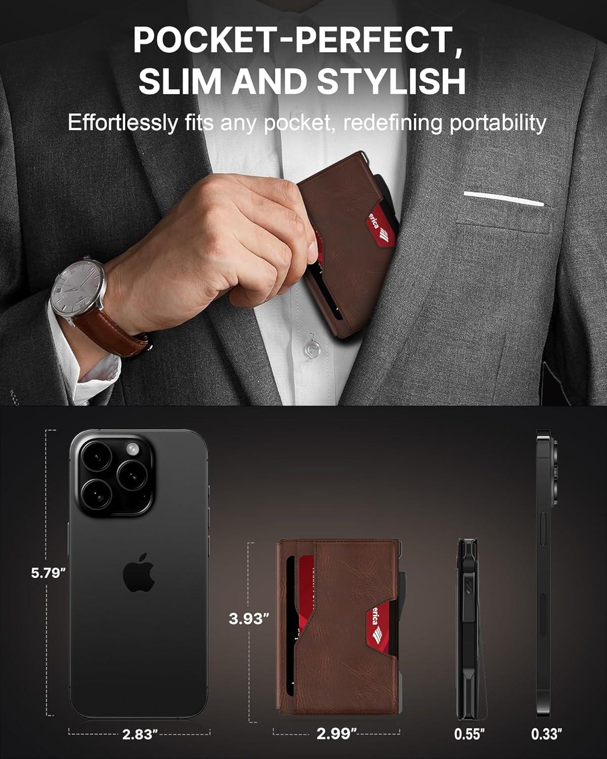 image:imagetypecase Wallet for Men Rfid Blocking Wallet 913 Card Capacity with Money Clip Slim Leather Front Pocket Smart Pop Up Card Case Bifold Minimalist Wallet with Gift Box  Atlanta BlackBrown