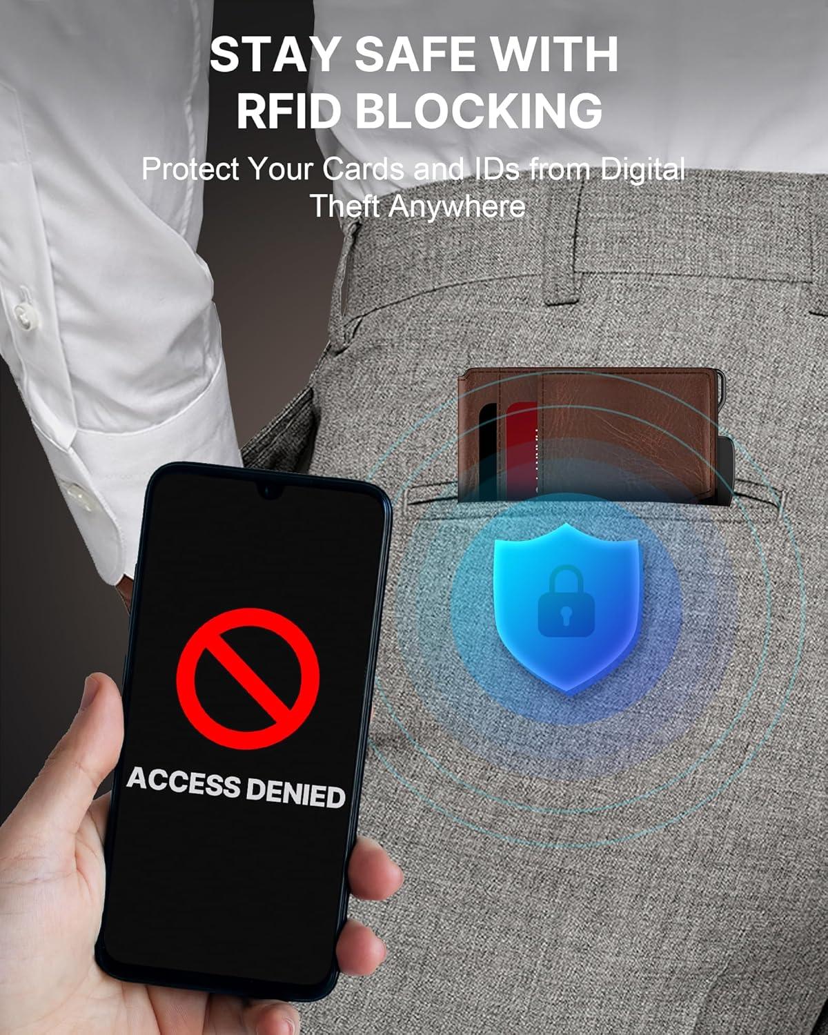 image:imagetypecase Wallet for Men Rfid Blocking Wallet 913 Card Capacity with Money Clip Slim Leather Front Pocket Smart Pop Up Card Case Bifold Minimalist Wallet with Gift Box  Atlanta BlackBrown