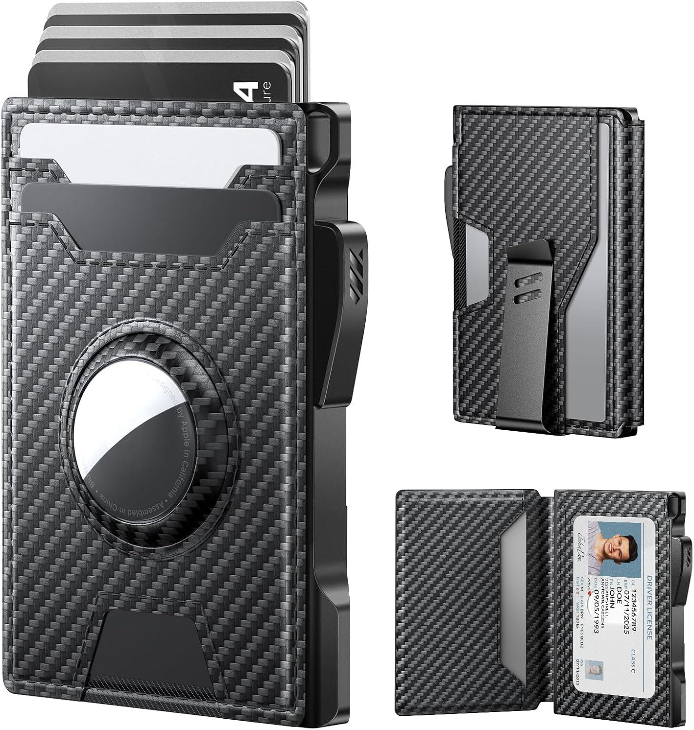image:imagetypecase Wallet for Men Rfid Blocking Wallet 913 Card Capacity with Money Clip Slim Leather Front Pocket Smart Pop Up Card Case Bifold Minimalist Wallet with Gift Box  Atlanta BlackCarbon Fiber Black