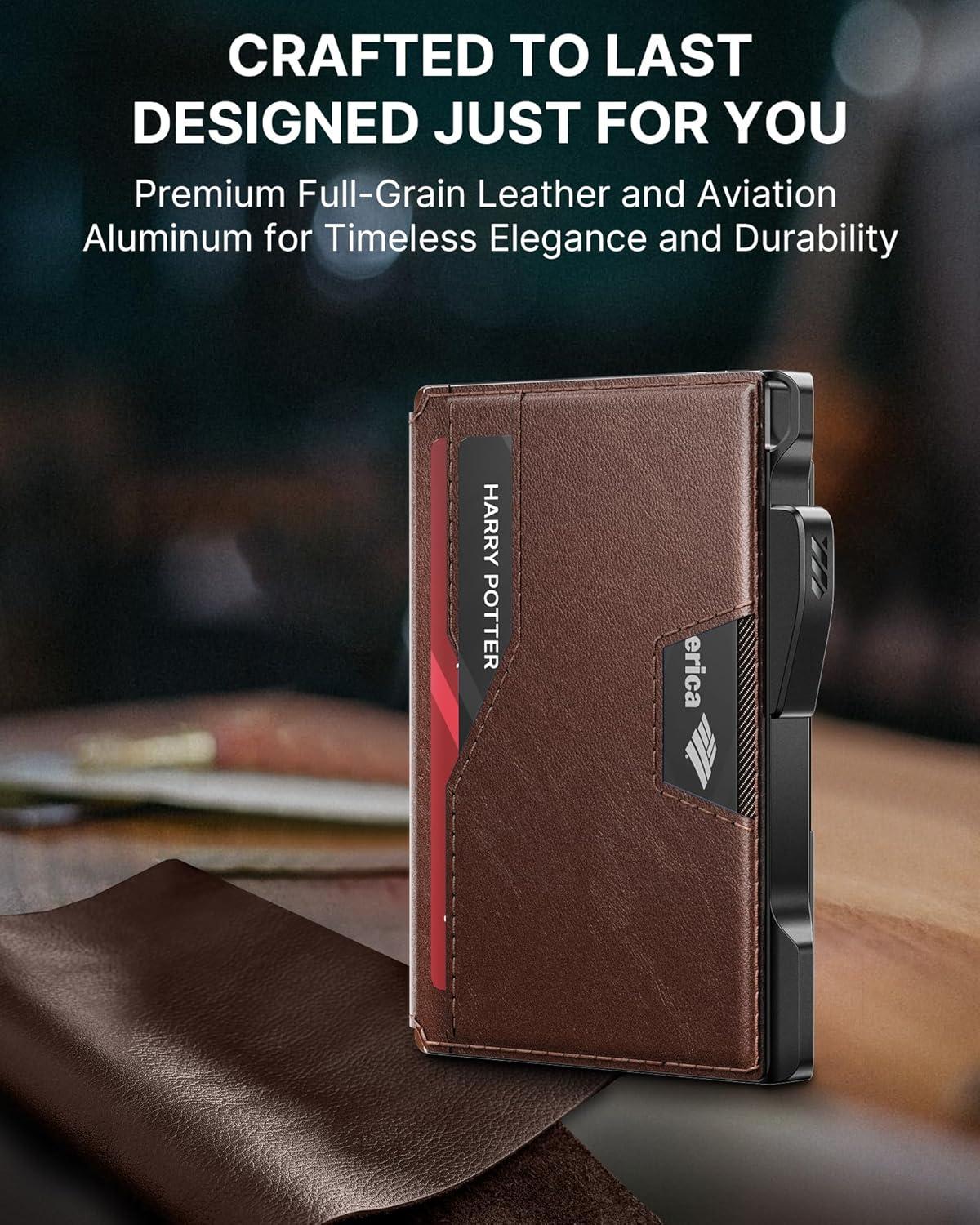 image:imagetypecase Wallet for Men Rfid Blocking Wallet 913 Card Capacity with Money Clip Slim Leather Front Pocket Smart Pop Up Card Case Bifold Minimalist Wallet with Gift Box  Atlanta BlackBrown