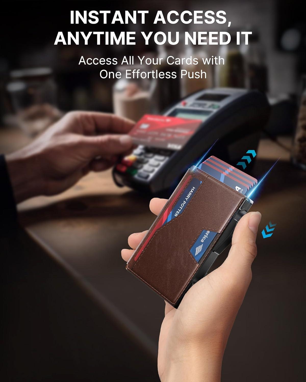 image:imagetypecase Wallet for Men Rfid Blocking Wallet 913 Card Capacity with Money Clip Slim Leather Front Pocket Smart Pop Up Card Case Bifold Minimalist Wallet with Gift Box  Atlanta BlackBrown