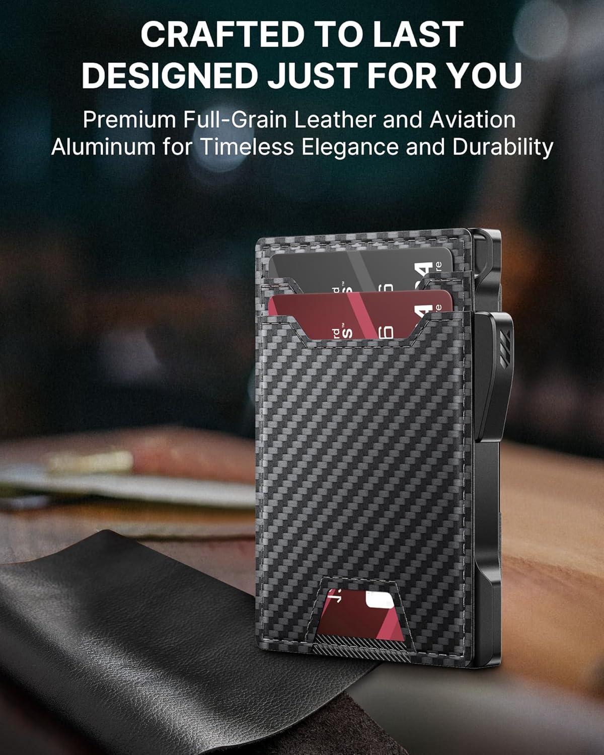 image:imagetypecase Wallet for Men Rfid Blocking Wallet 913 Card Capacity with Money Clip Slim Leather Front Pocket Smart Pop Up Card Case Bifold Minimalist Wallet with Gift Box  Atlanta BlackCarbon Fiber
