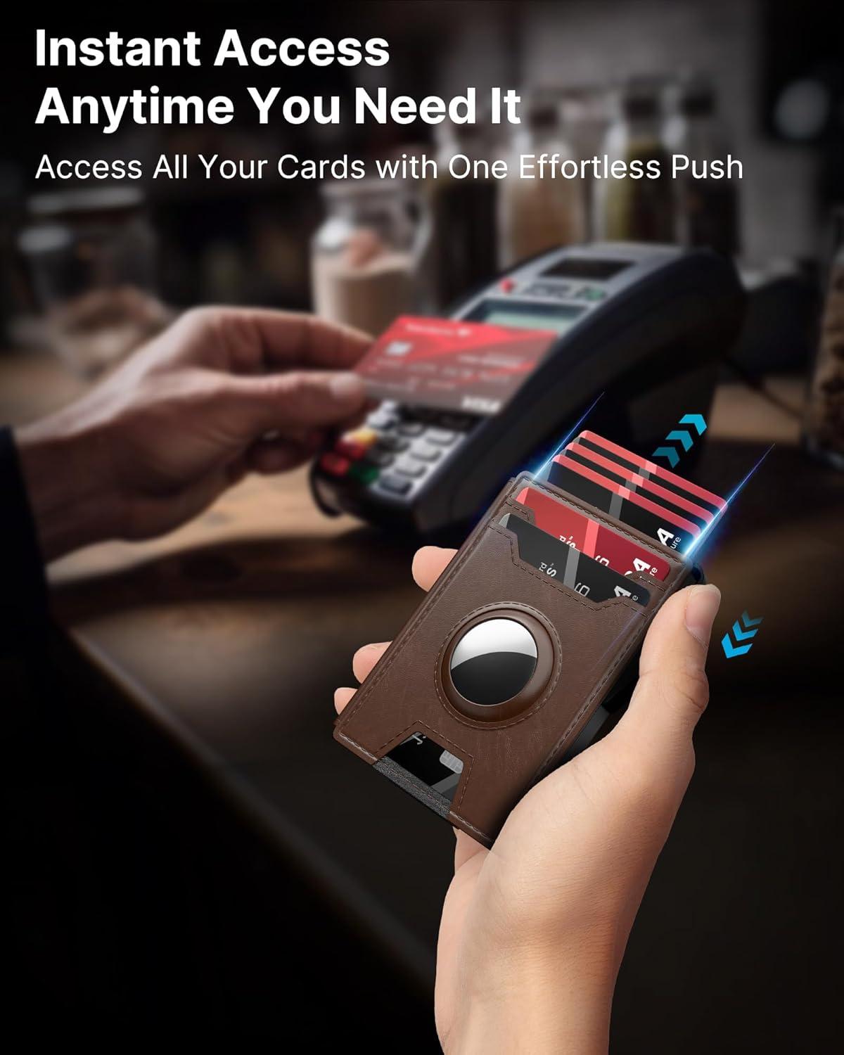 image:imagetypecase Wallet for Men Rfid Blocking Wallet 913 Card Capacity with Money Clip Slim Leather Front Pocket Smart Pop Up Card Case Bifold Minimalist Wallet with Gift Box  Atlanta BlackBrown