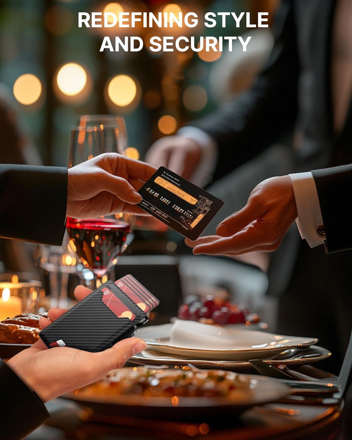 image:imagetypecase Wallet for Men Rfid Blocking Wallet 913 Card Capacity with Money Clip Slim Leather Front Pocket Smart Pop Up Card Case Bifold Minimalist Wallet with Gift Box  Atlanta BlackCarbon Fiber