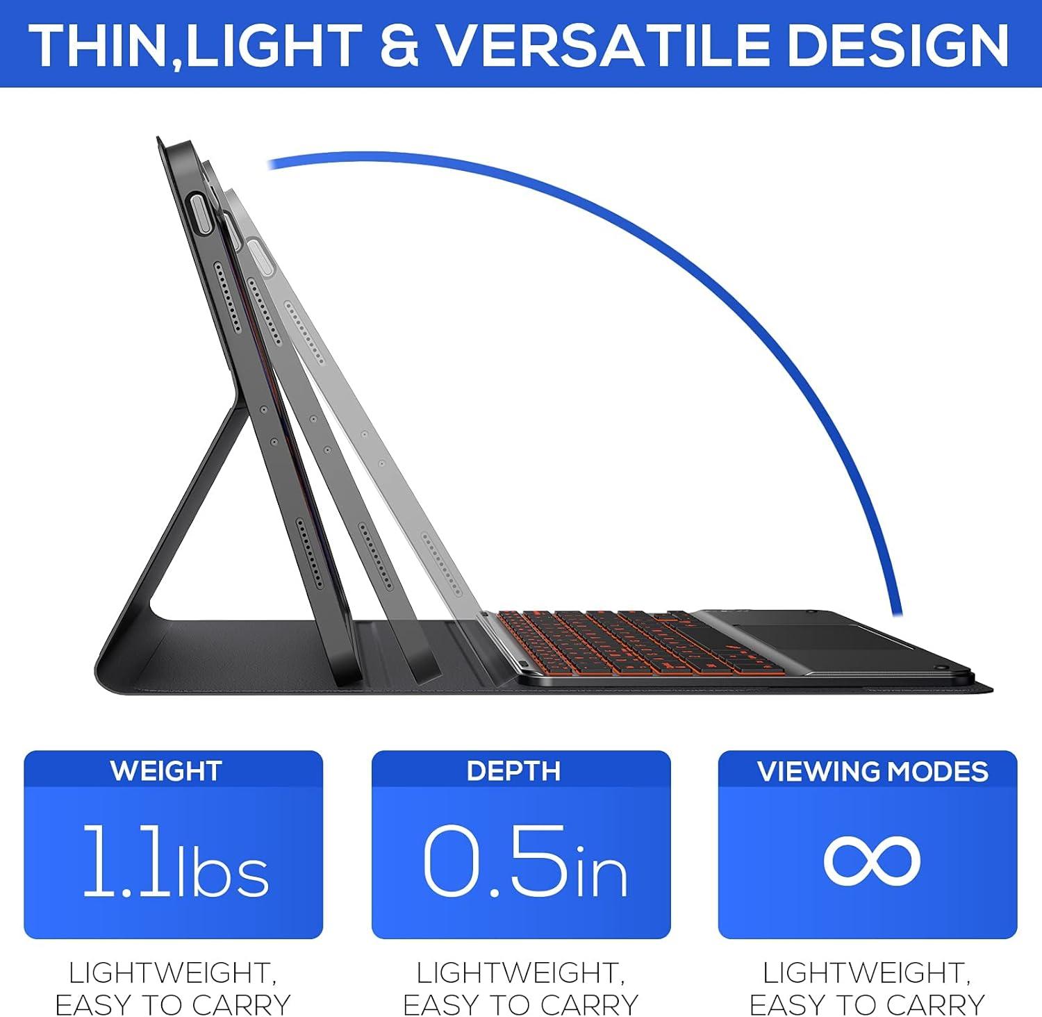 image:imagetypecase iPad Pro 129 Case with Keyboard  20226th Generation  Thin amp Light Touchpad Keyboard Case with 10 Colors Backlight amp Pencil Holder for iPad Pro 129 5th4th3rd Gen  Jet Black