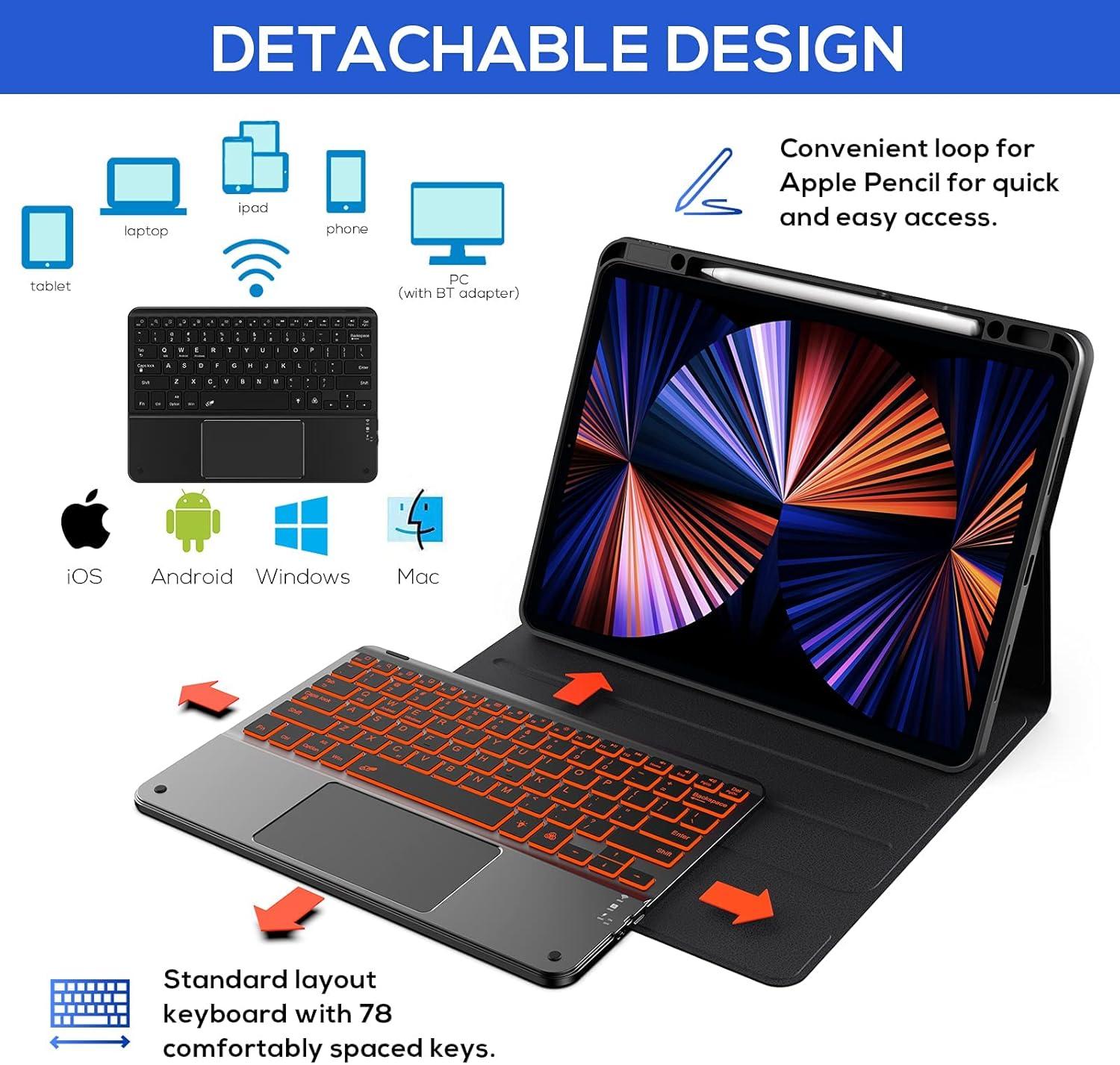 image:imagetypecase iPad Pro 129 Case with Keyboard  20226th Generation  Thin amp Light Touchpad Keyboard Case with 10 Colors Backlight amp Pencil Holder for iPad Pro 129 5th4th3rd Gen  Jet Black