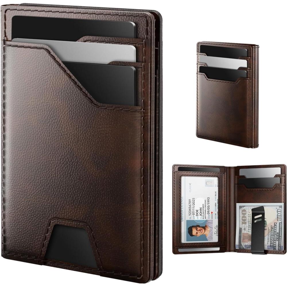 image:imagetypecase Leather Wallet for Men Card Holder Premium Genuine Leather RFID Blocking Slim Minimalist Front Pocket  15 Cards Capacity  ID Window  Money Clip Deep BrownDeep Brown
