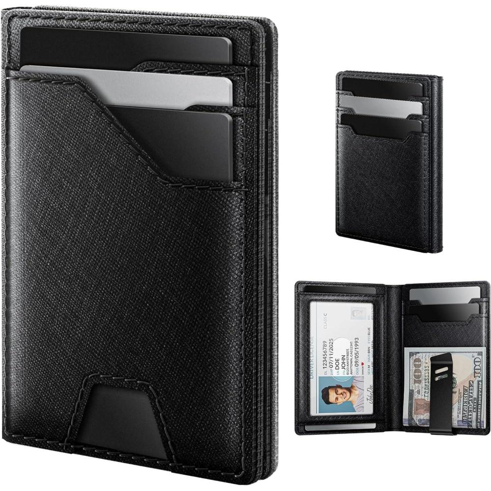 image:imagetypecase Leather Wallet for Men Card Holder Premium Genuine Leather RFID Blocking Slim Minimalist Front Pocket  15 Cards Capacity  ID Window  Money Clip Deep BrownBlack