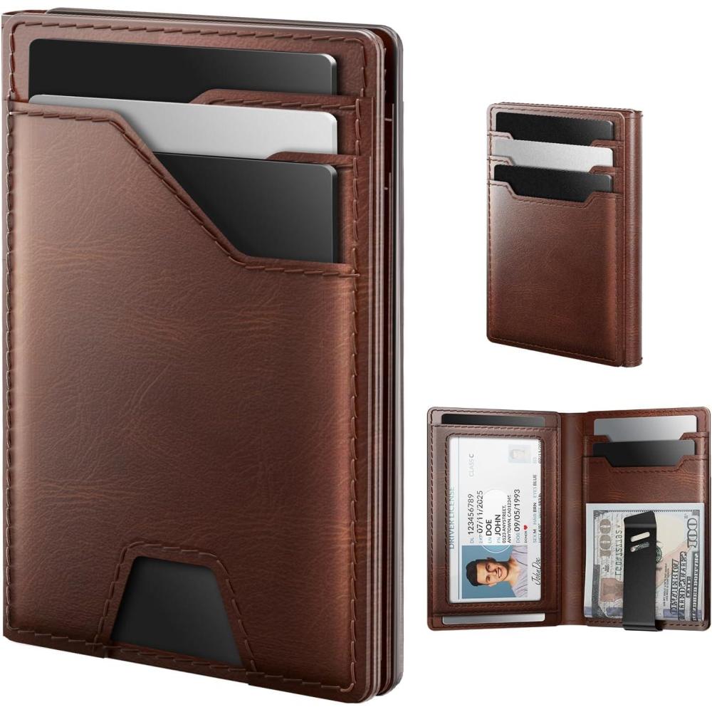 image:imagetypecase Leather Wallet for Men Card Holder Premium Genuine Leather RFID Blocking Slim Minimalist Front Pocket  15 Cards Capacity  ID Window  Money Clip Deep BrownBrown