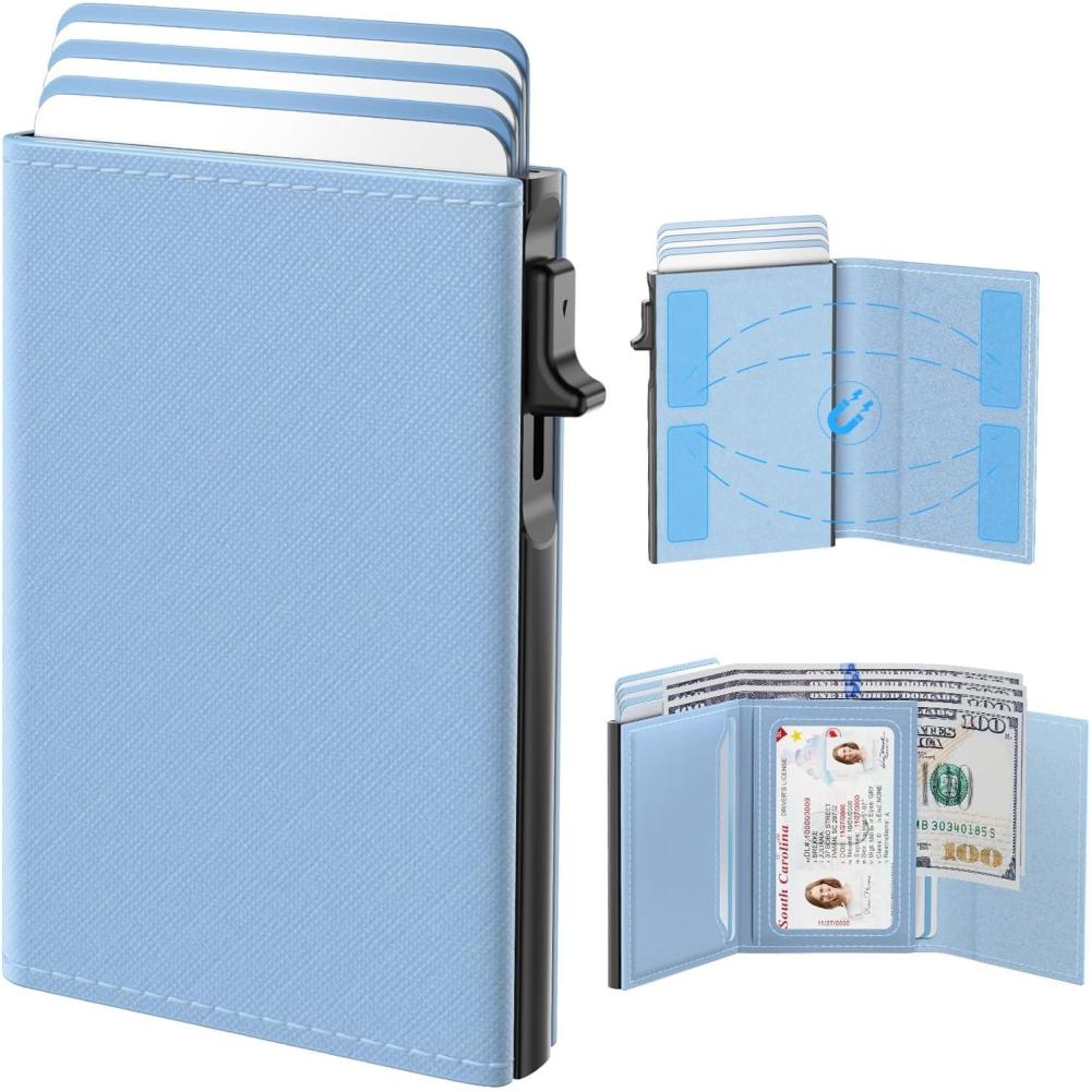 image:imagetypecase Womens Wallet Card Holder Pop Up Card Case Genuine Leather RFID Blocking Slim Minimalist Thin Small Size  914 Card Capacitiy ID Window Cash Pocket Sage GreenSmart Cobalt