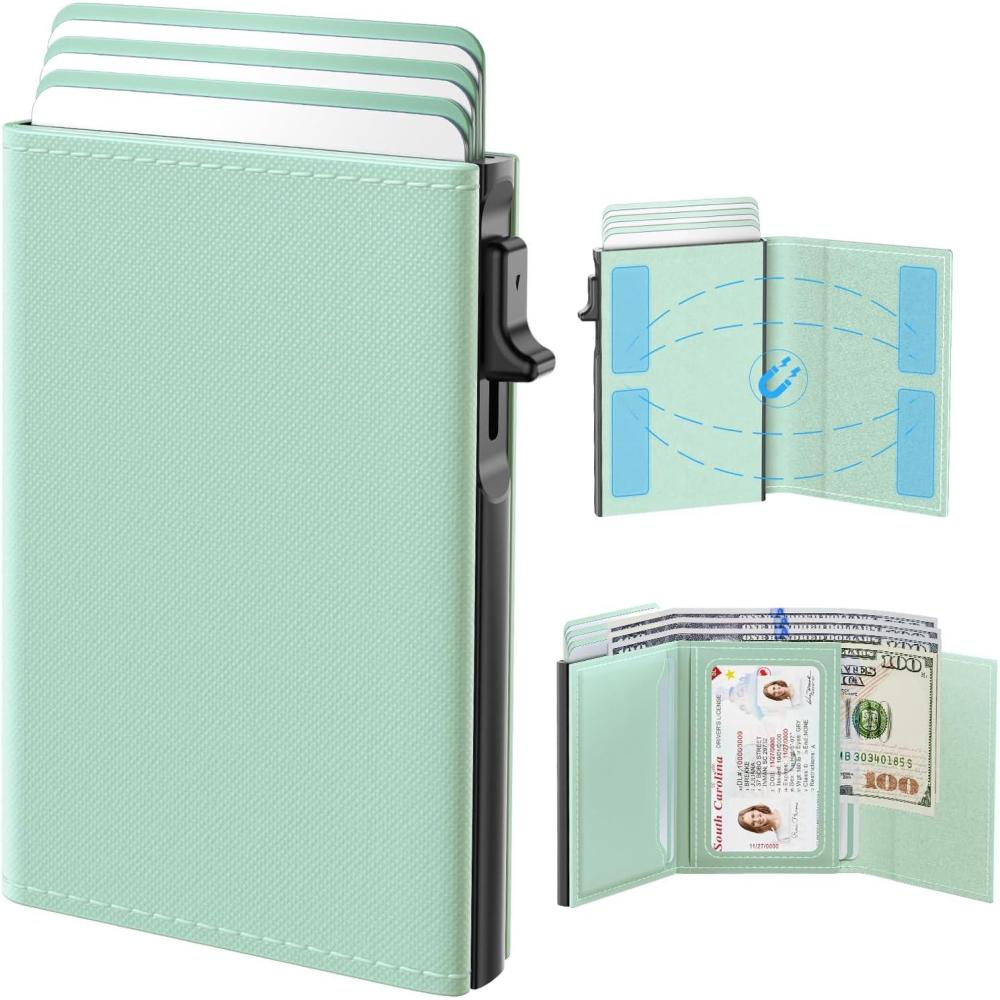 image:imagetypecase Womens Wallet Card Holder Pop Up Card Case Genuine Leather RFID Blocking Slim Minimalist Thin Small Size  914 Card Capacitiy ID Window Cash Pocket Sage GreenSage Green