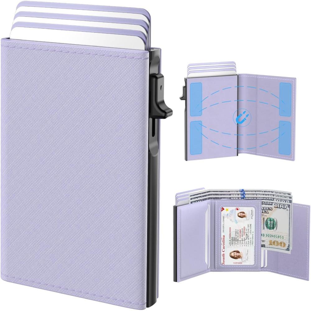 image:imagetypecase Womens Wallet Card Holder Pop Up Card Case Genuine Leather RFID Blocking Slim Minimalist Thin Small Size  914 Card Capacitiy ID Window Cash Pocket Sage GreenAurora Whisper