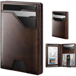 typecase Leather Wallet for Men Card Holder: Premium Genuine Leather, RFID Blocking, Slim, Minimalist, Front Pocket – 15 Cards Capacity | ID Window | Money Clip (Deep Brown)(Deep Brown)