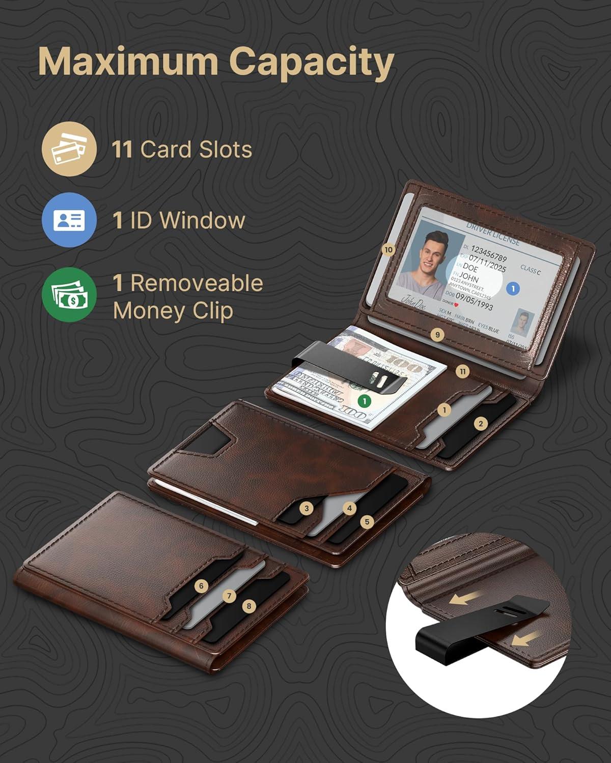 image:imagetypecase Leather Wallet for Men Card Holder Premium Genuine Leather RFID Blocking Slim Minimalist Front Pocket  15 Cards Capacity  ID Window  Money Clip Deep BrownDeep Brown