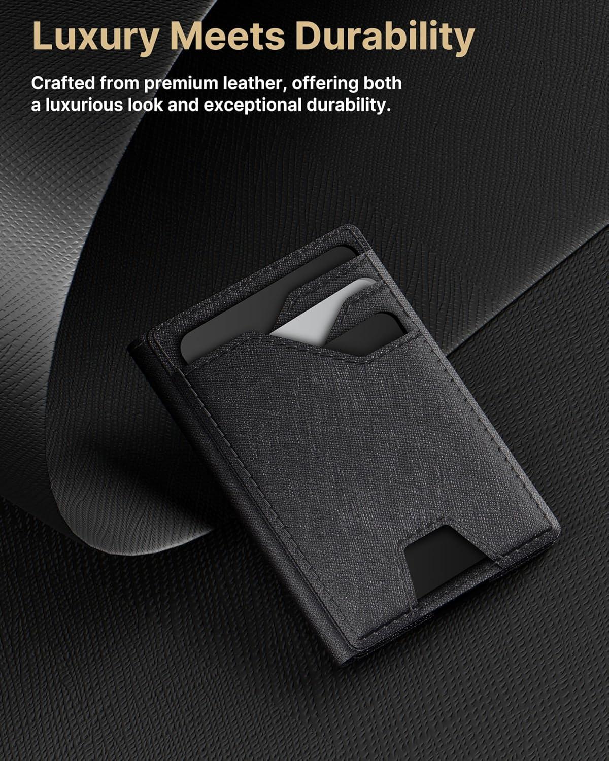 image:imagetypecase Leather Wallet for Men Card Holder Premium Genuine Leather RFID Blocking Slim Minimalist Front Pocket  15 Cards Capacity  ID Window  Money Clip Deep BrownBlack