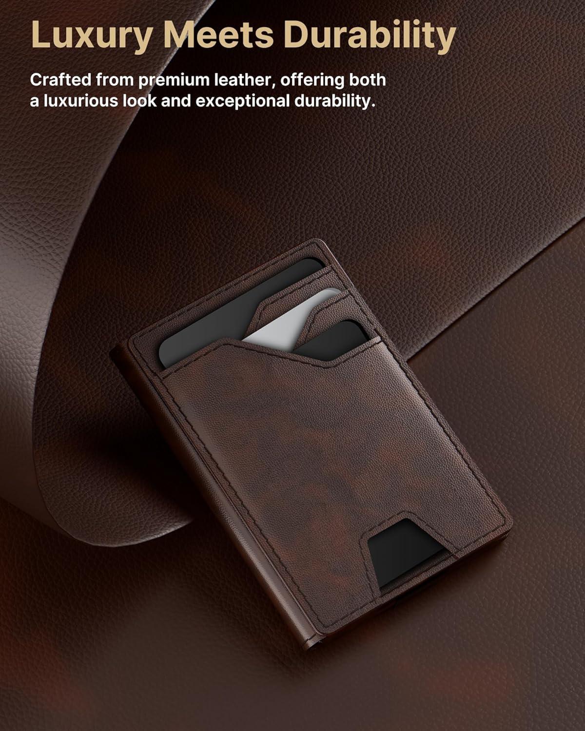 image:imagetypecase Leather Wallet for Men Card Holder Premium Genuine Leather RFID Blocking Slim Minimalist Front Pocket  15 Cards Capacity  ID Window  Money Clip Deep BrownDeep Brown