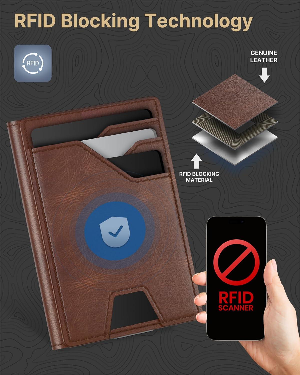 image:imagetypecase Leather Wallet for Men Card Holder Premium Genuine Leather RFID Blocking Slim Minimalist Front Pocket  15 Cards Capacity  ID Window  Money Clip Deep BrownBrown