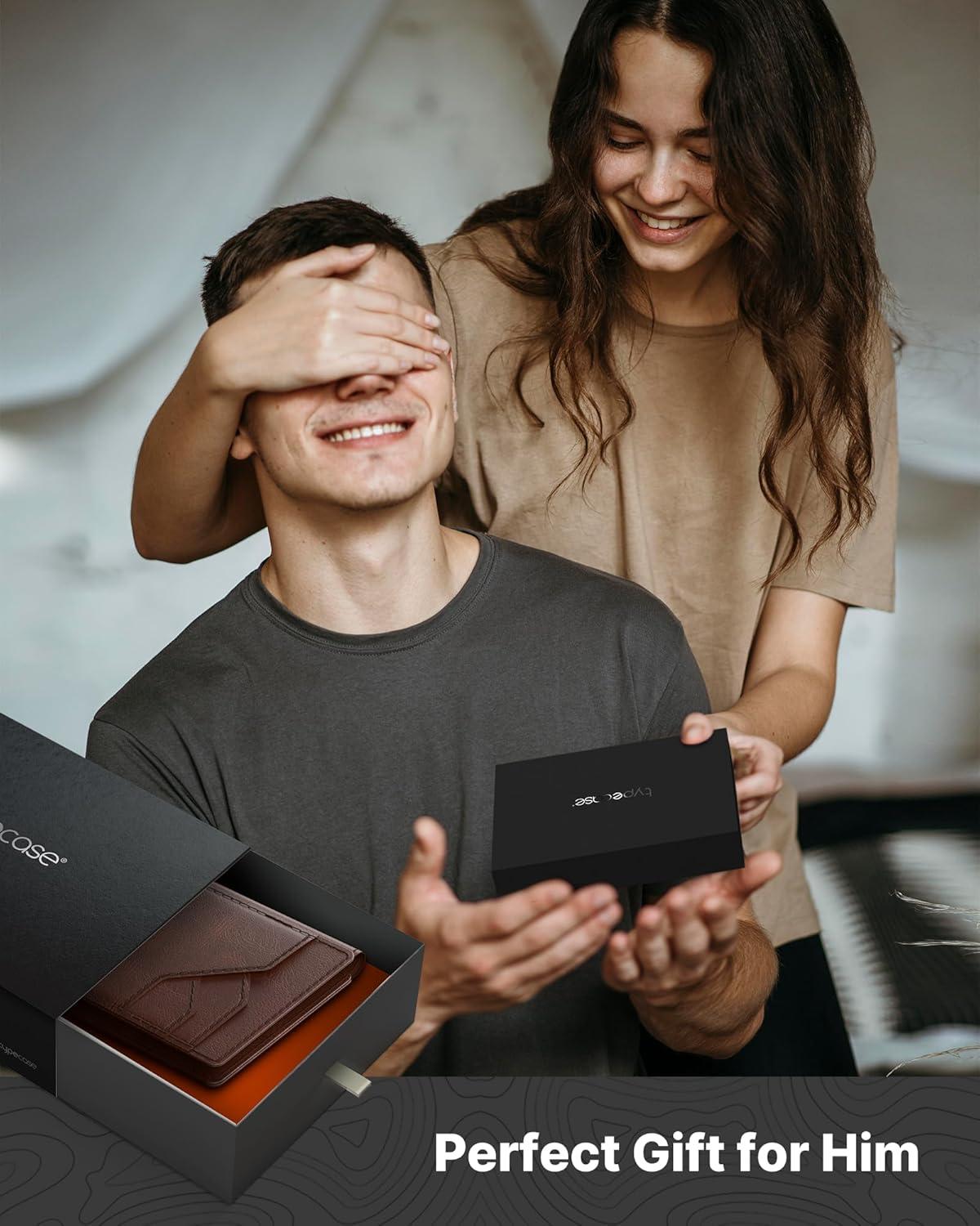 image:imagetypecase Leather Wallet for Men Card Holder Premium Genuine Leather RFID Blocking Slim Minimalist Front Pocket  15 Cards Capacity  ID Window  Money Clip Deep BrownBrown