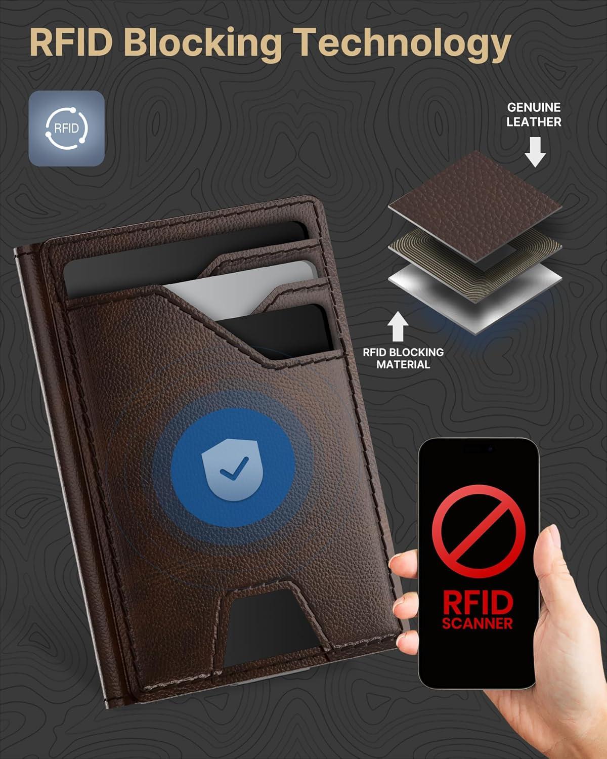 image:imagetypecase Leather Wallet for Men Card Holder Premium Genuine Leather RFID Blocking Slim Minimalist Front Pocket  15 Cards Capacity  ID Window  Money Clip Deep BrownDeep Brown