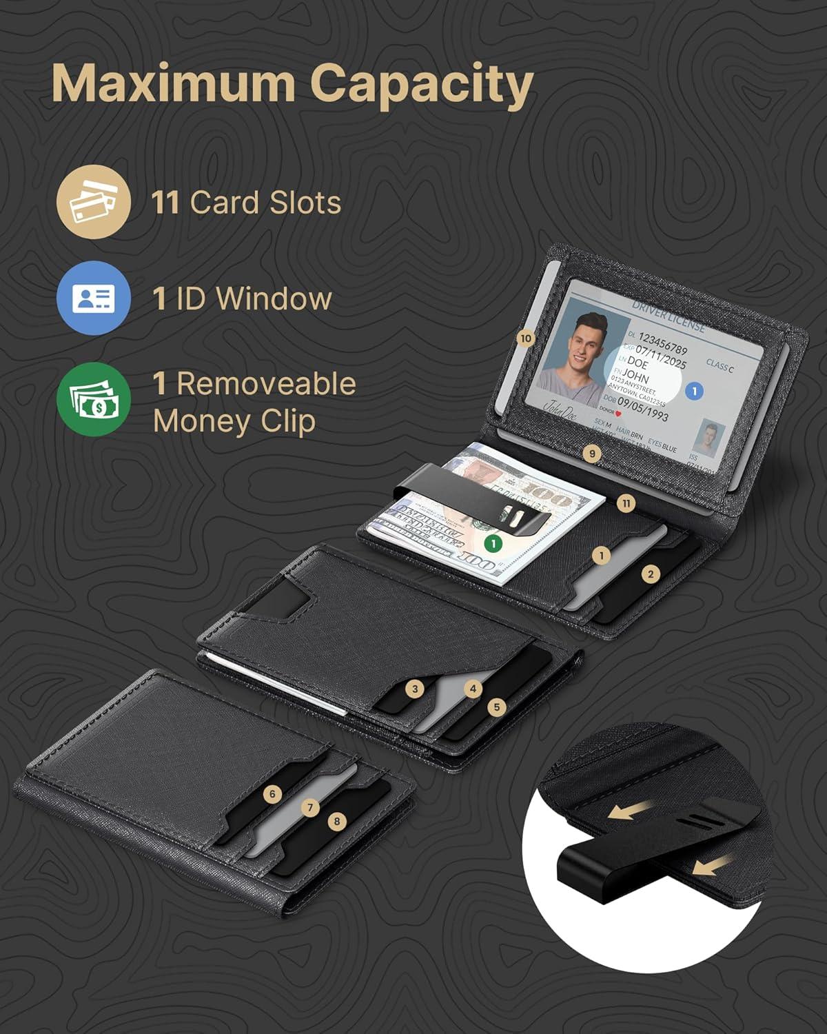 image:imagetypecase Leather Wallet for Men Card Holder Premium Genuine Leather RFID Blocking Slim Minimalist Front Pocket  15 Cards Capacity  ID Window  Money Clip Deep BrownBlack