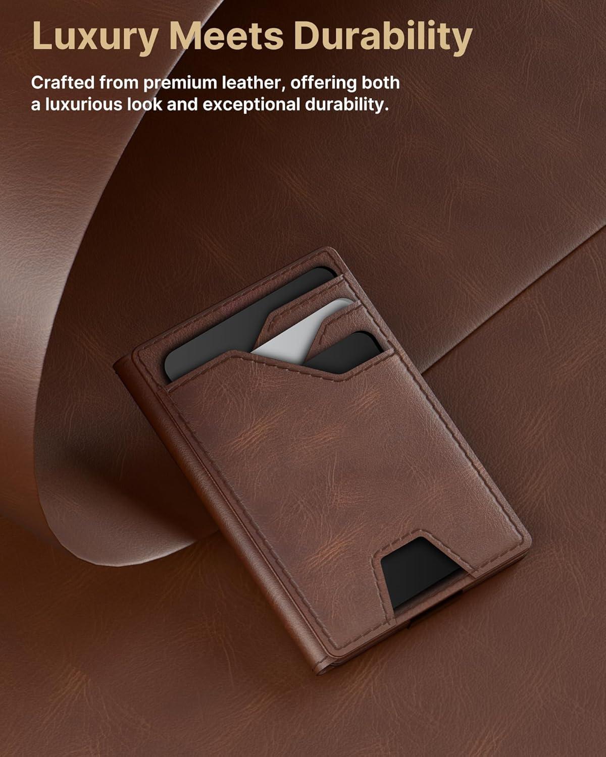 image:imagetypecase Leather Wallet for Men Card Holder Premium Genuine Leather RFID Blocking Slim Minimalist Front Pocket  15 Cards Capacity  ID Window  Money Clip Deep BrownBrown