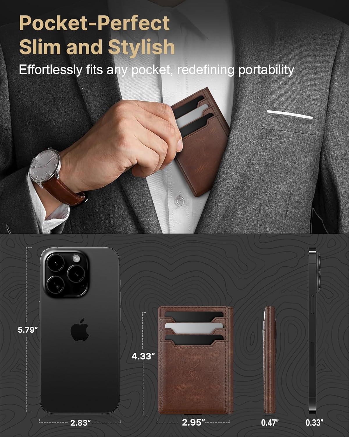 image:imagetypecase Leather Wallet for Men Card Holder Premium Genuine Leather RFID Blocking Slim Minimalist Front Pocket  15 Cards Capacity  ID Window  Money Clip Deep BrownBrown