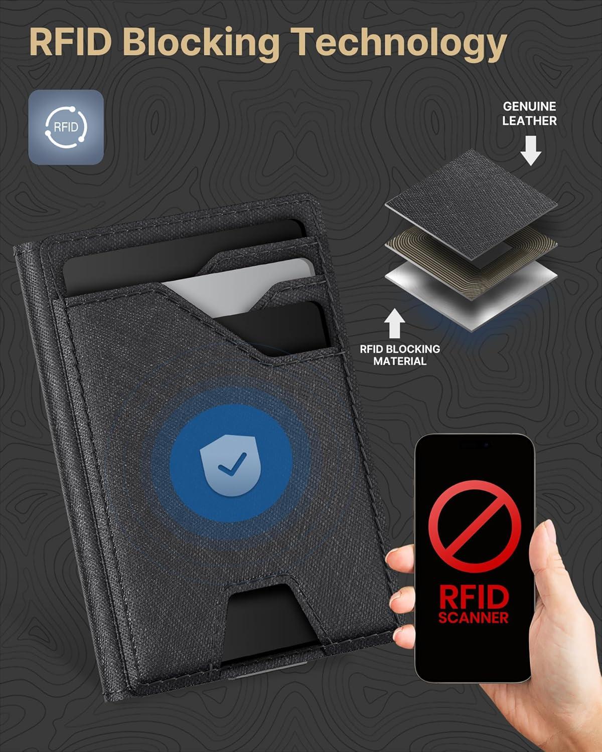 image:imagetypecase Leather Wallet for Men Card Holder Premium Genuine Leather RFID Blocking Slim Minimalist Front Pocket  15 Cards Capacity  ID Window  Money Clip Deep BrownBlack