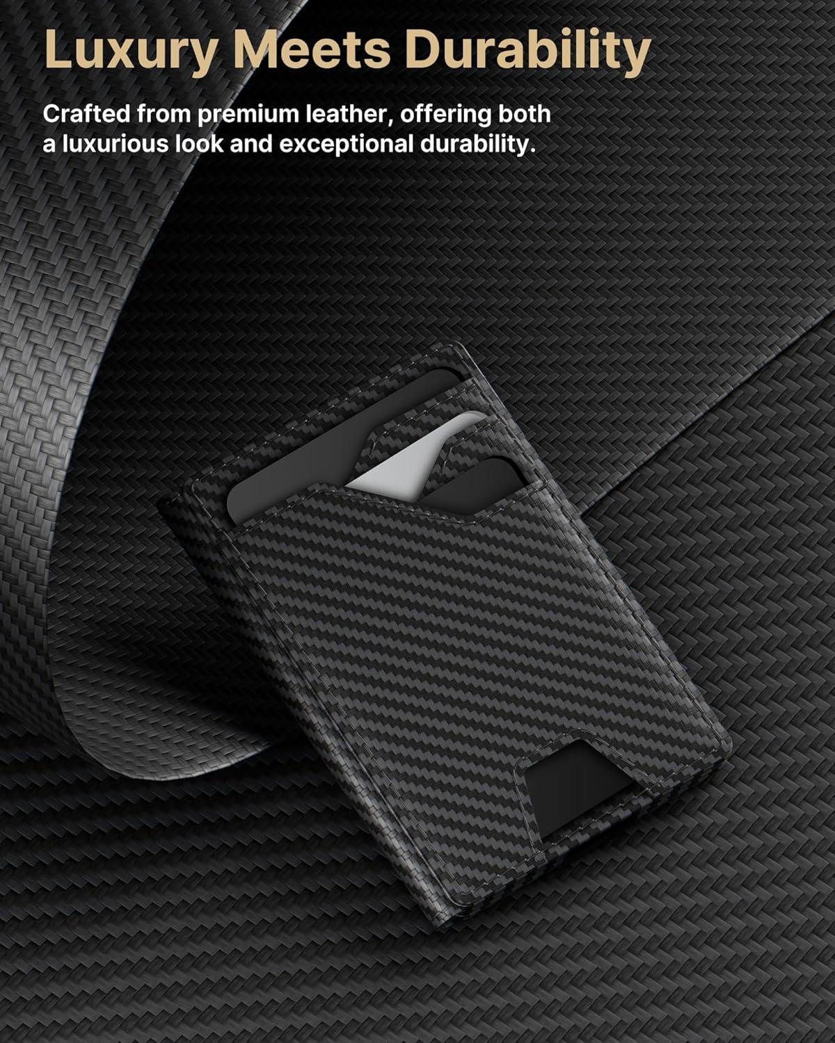 image:imagetypecase Leather Wallet for Men Card Holder Premium Genuine Leather RFID Blocking Slim Minimalist Front Pocket  15 Cards Capacity  ID Window  Money Clip Deep BrownCarbon Fiber Black