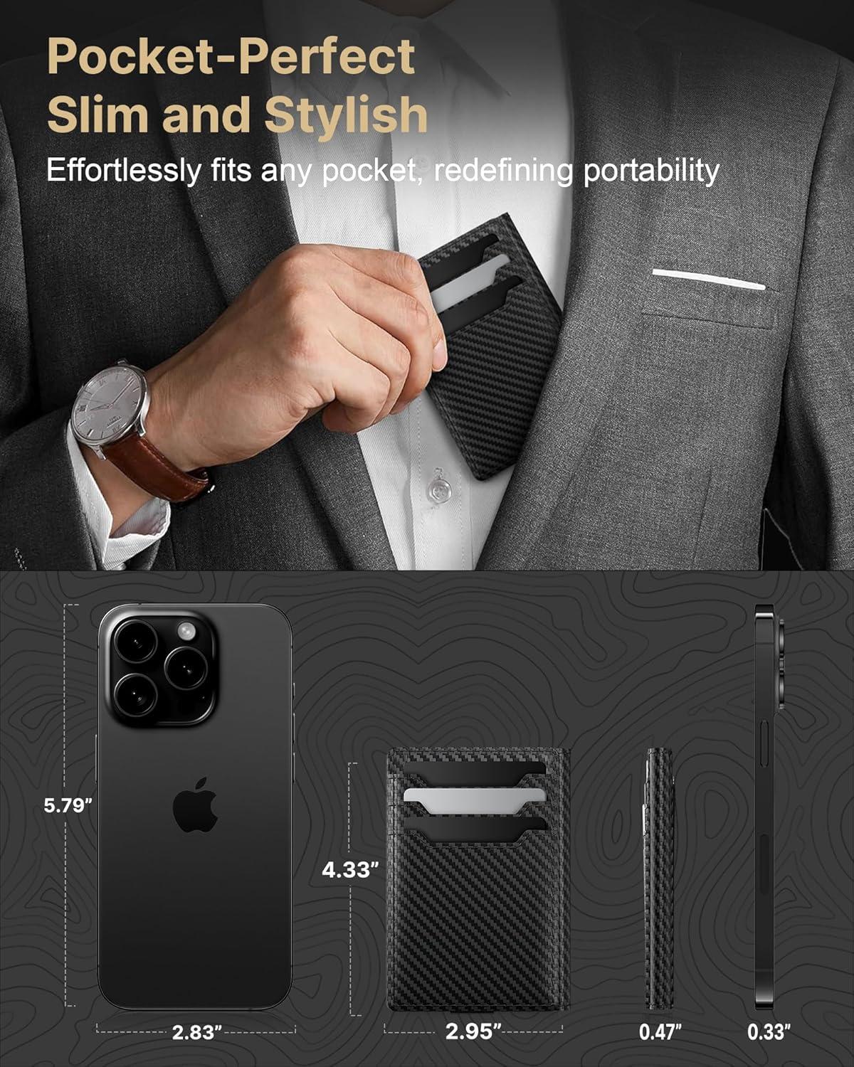 image:imagetypecase Leather Wallet for Men Card Holder Premium Genuine Leather RFID Blocking Slim Minimalist Front Pocket  15 Cards Capacity  ID Window  Money Clip Deep BrownCarbon Fiber Black