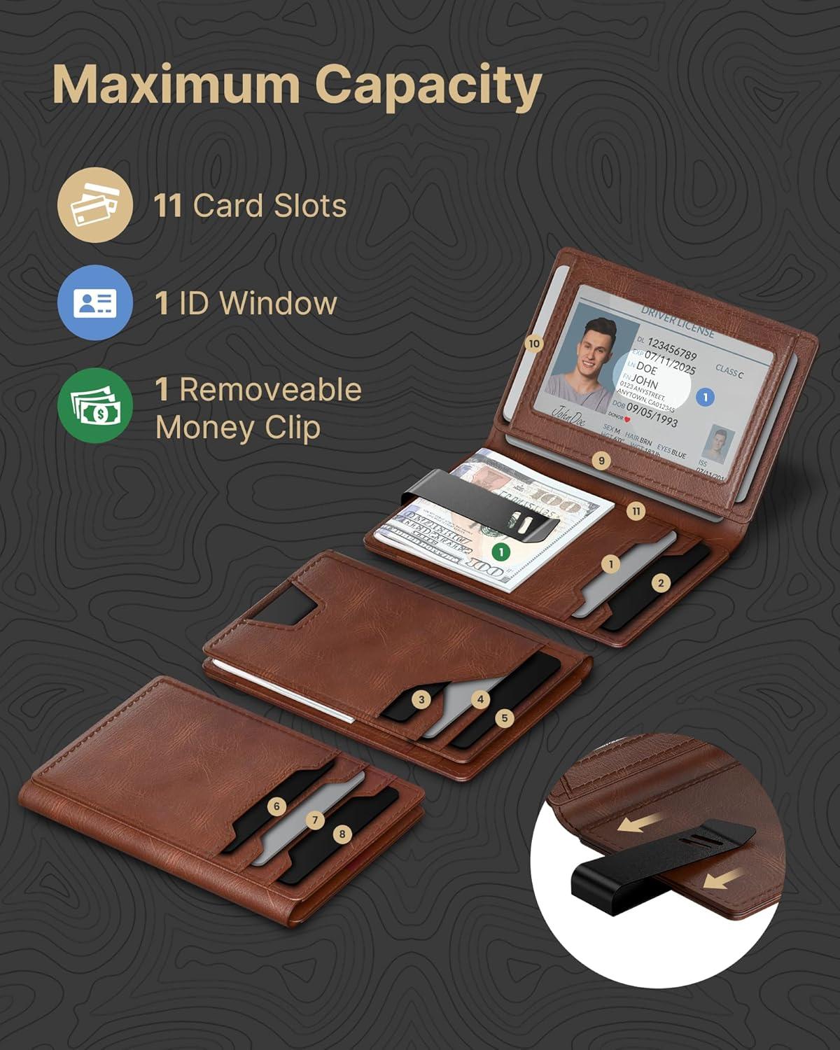 image:imagetypecase Leather Wallet for Men Card Holder Premium Genuine Leather RFID Blocking Slim Minimalist Front Pocket  15 Cards Capacity  ID Window  Money Clip Deep BrownBrown