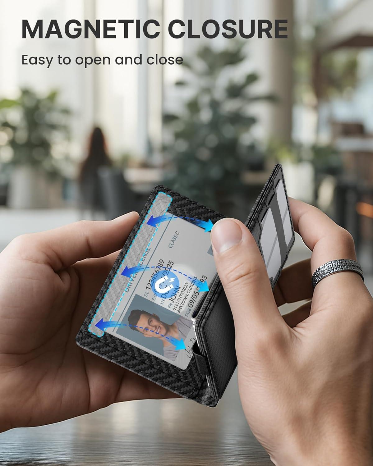 image:imagetypecase Leather Wallet for Men Card Holder Premium Genuine Leather RFID Blocking Slim Minimalist Front Pocket  15 Cards Capacity  ID Window  Money Clip Deep BrownCarbon Fiber Black