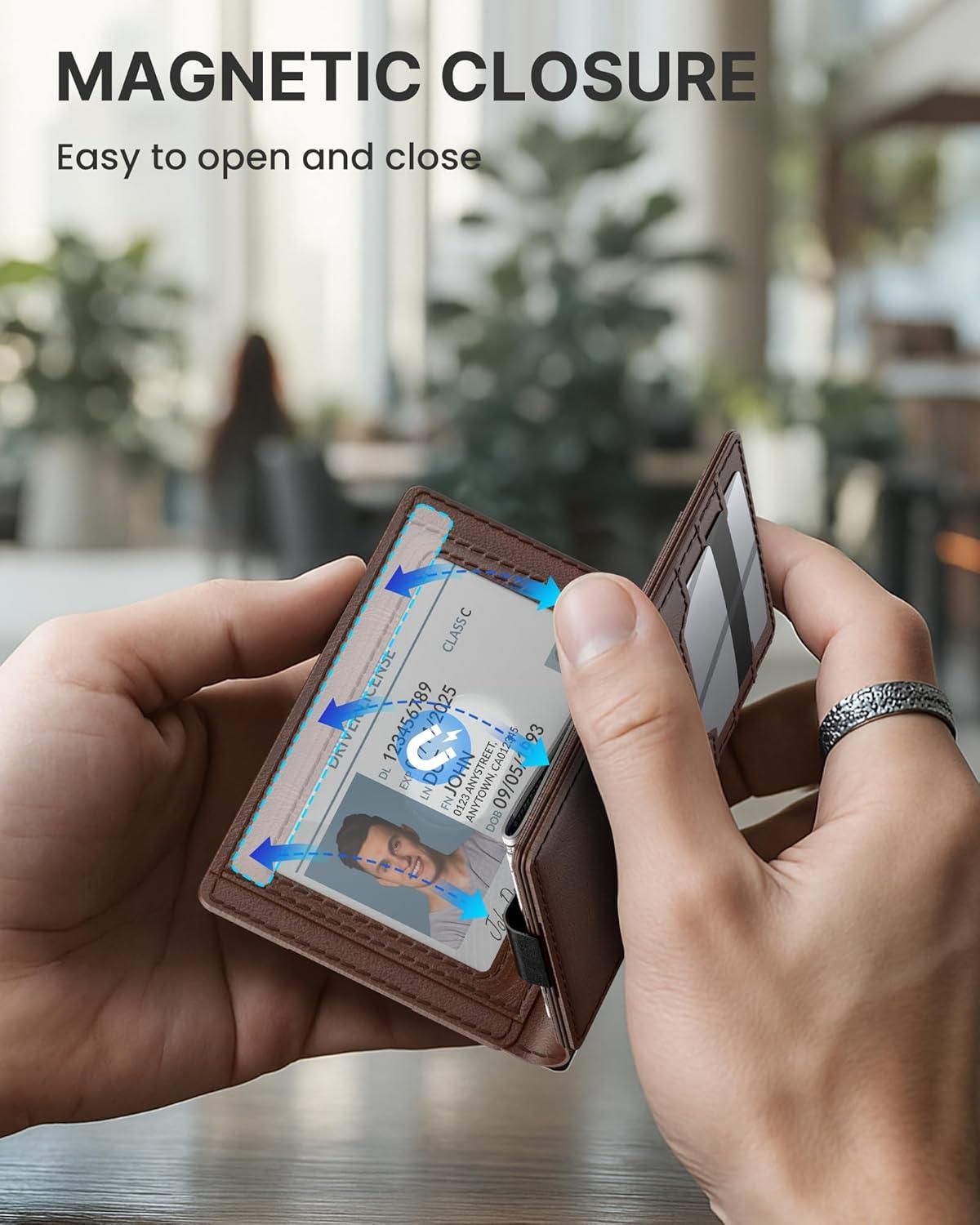 image:imagetypecase Leather Wallet for Men Card Holder Premium Genuine Leather RFID Blocking Slim Minimalist Front Pocket  15 Cards Capacity  ID Window  Money Clip Deep BrownBrown