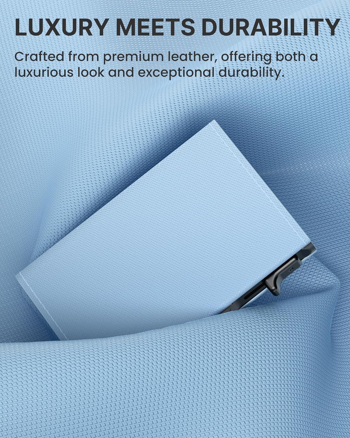 image:imagetypecase Womens Wallet Card Holder Pop Up Card Case Genuine Leather RFID Blocking Slim Minimalist Thin Small Size  914 Card Capacitiy ID Window Cash Pocket Sage GreenSmart Cobalt