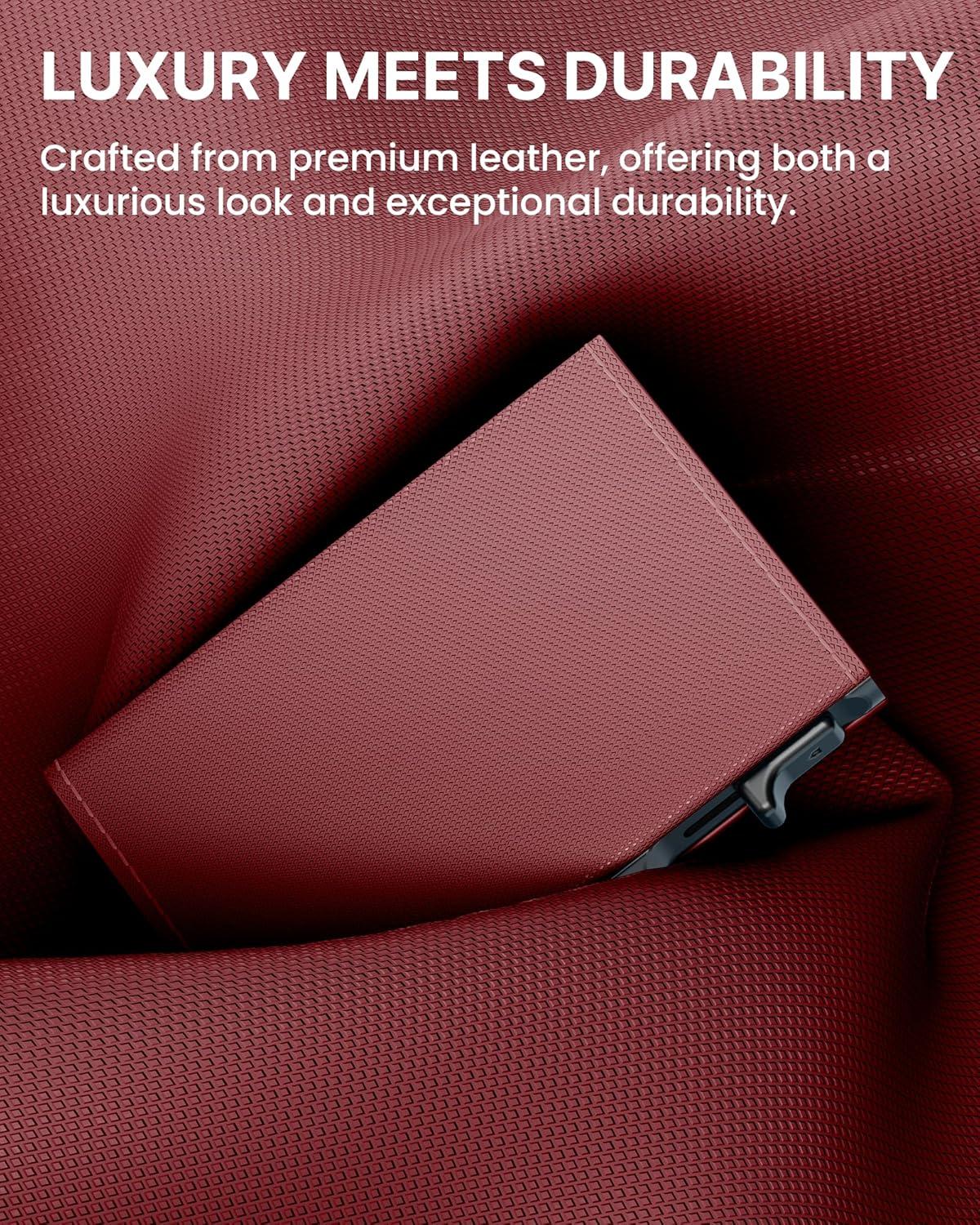 image:imagetypecase Womens Wallet Card Holder Pop Up Card Case Genuine Leather RFID Blocking Slim Minimalist Thin Small Size  914 Card Capacitiy ID Window Cash Pocket Sage GreenMerlot Red