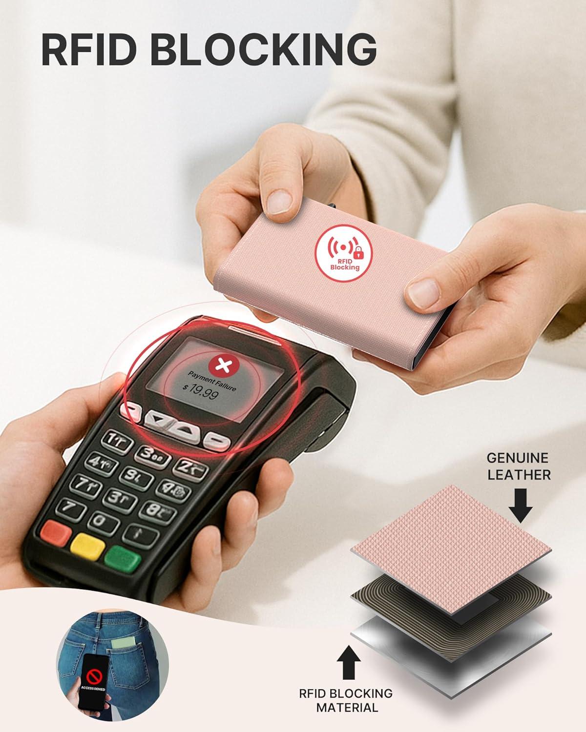 image:imagetypecase Womens Wallet Card Holder Pop Up Card Case Genuine Leather RFID Blocking Slim Minimalist Thin Small Size  914 Card Capacitiy ID Window Cash Pocket Sage GreenBlush Pink