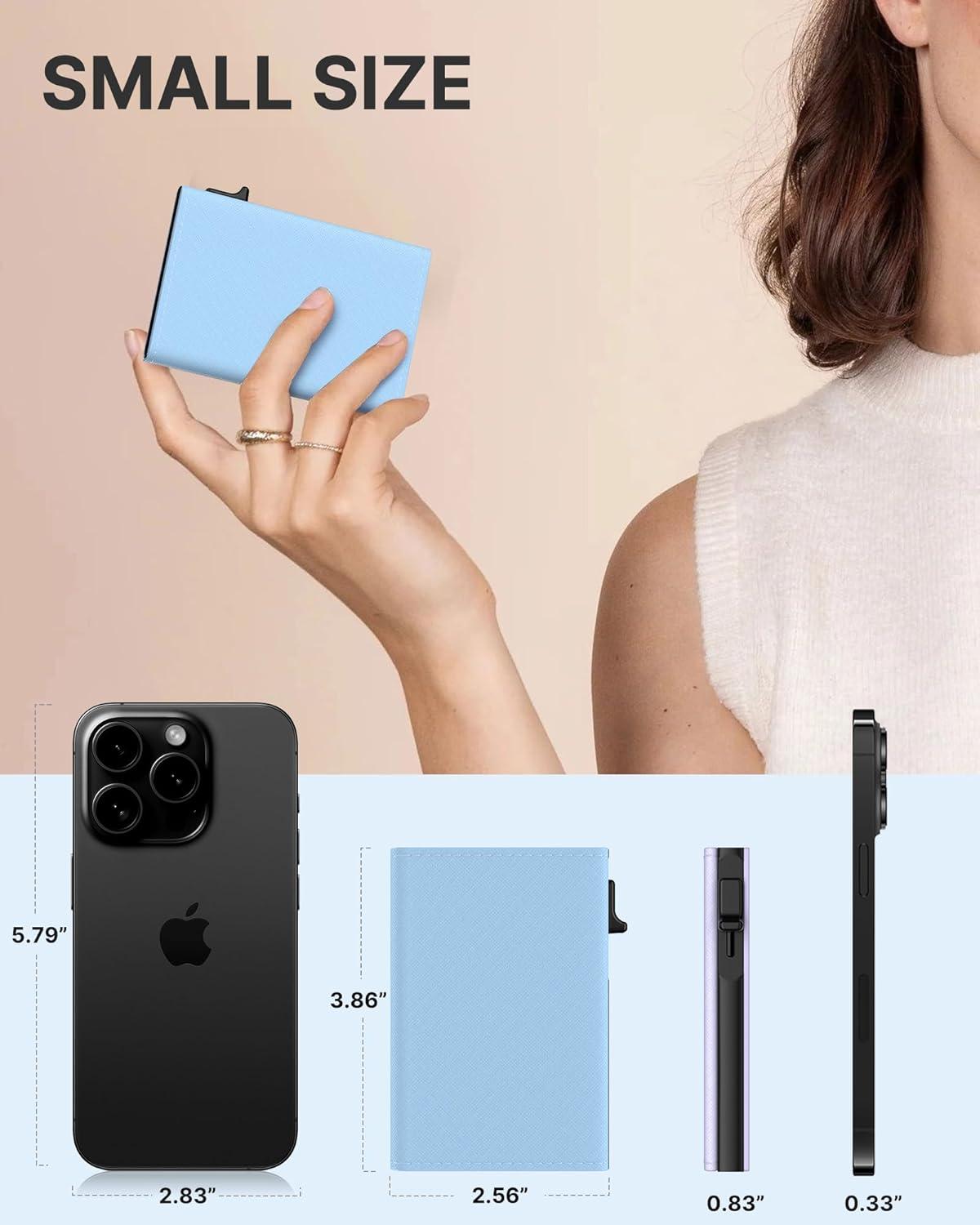 image:imagetypecase Womens Wallet Card Holder Pop Up Card Case Genuine Leather RFID Blocking Slim Minimalist Thin Small Size  914 Card Capacitiy ID Window Cash Pocket Sage GreenSmart Cobalt